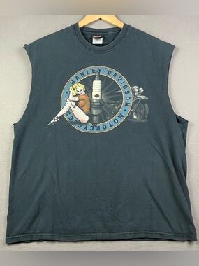 Harley Davidson Men’s Tank Top Size XL Cut Off Black Spark Plug Girl Bayside NH